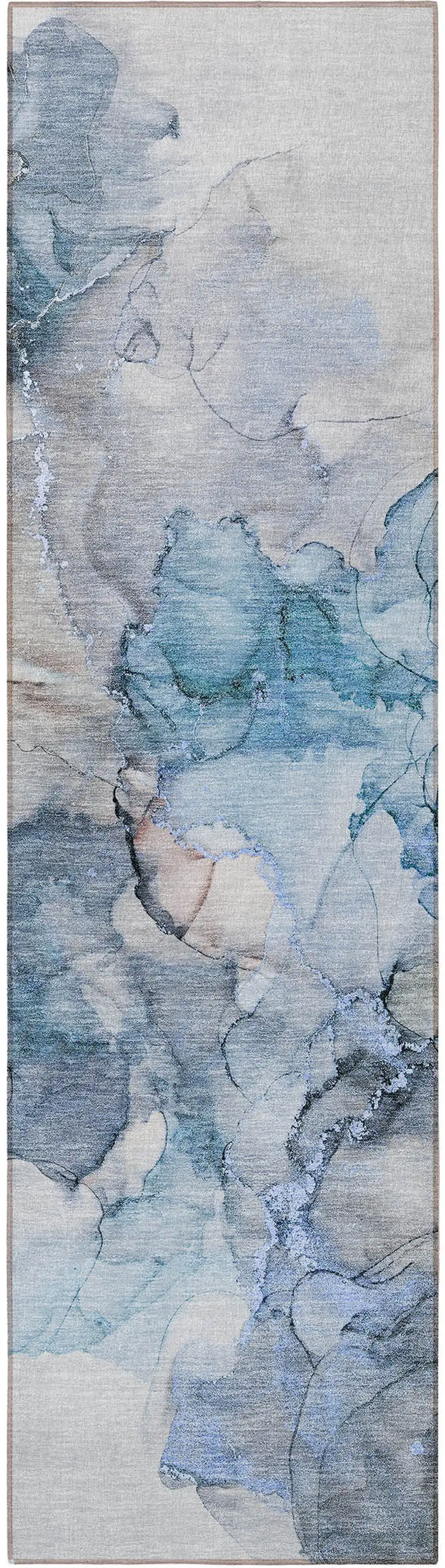 8' Runner Blue and Gray Abstract Washable Non Skid Indoor Outdoor Runner Rug Photo 4
