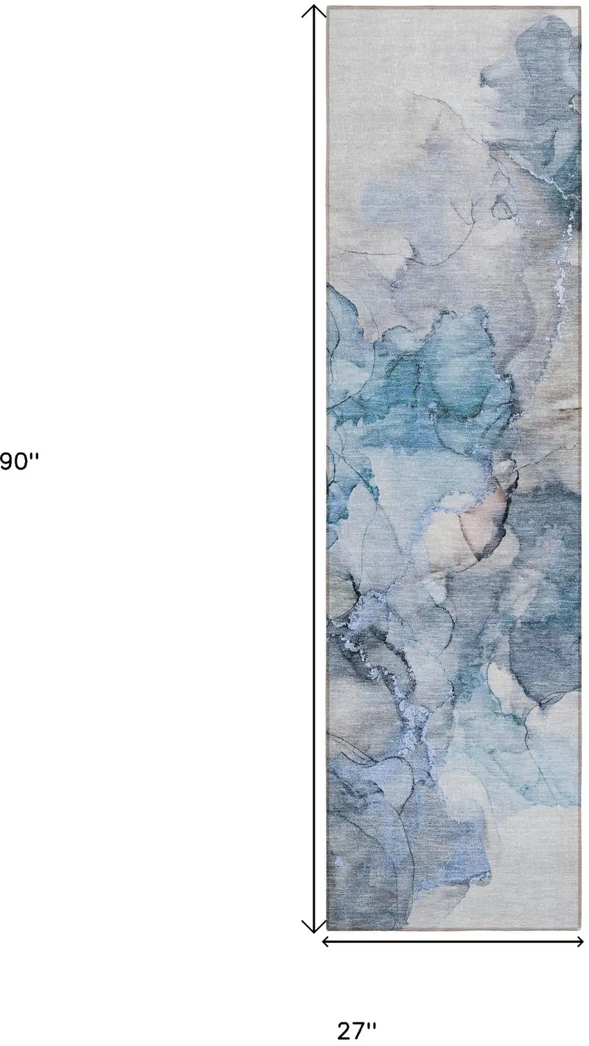 Blue and Gray Abstract Washable Non Skid Indoor Outdoor Runner Rug Photo 3