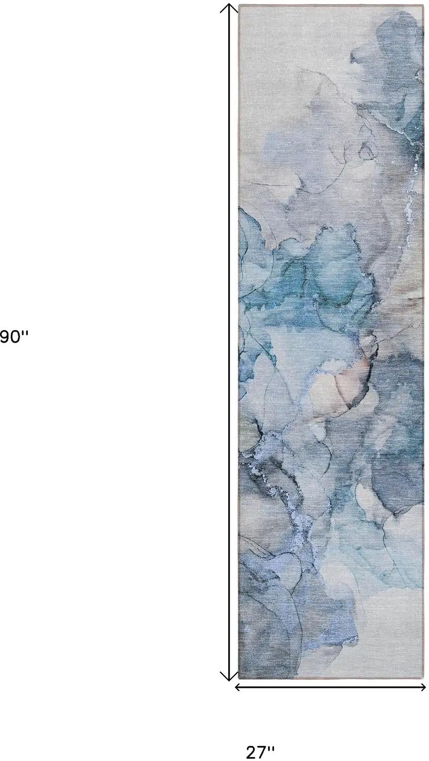 Blue and Gray Abstract Washable Non Skid Indoor Outdoor Runner Rug Photo 3