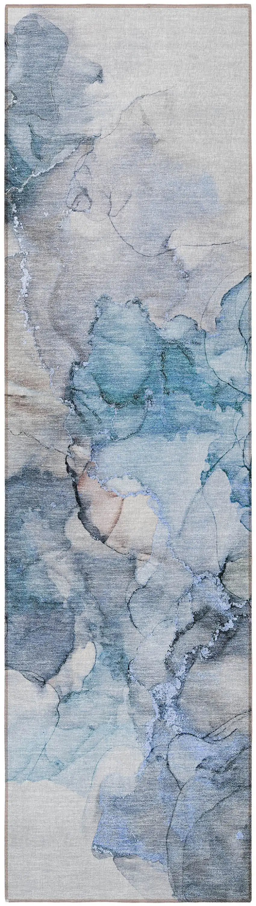 8' Runner Blue and Gray Abstract Washable Non Skid Indoor Outdoor Runner Rug Photo 5