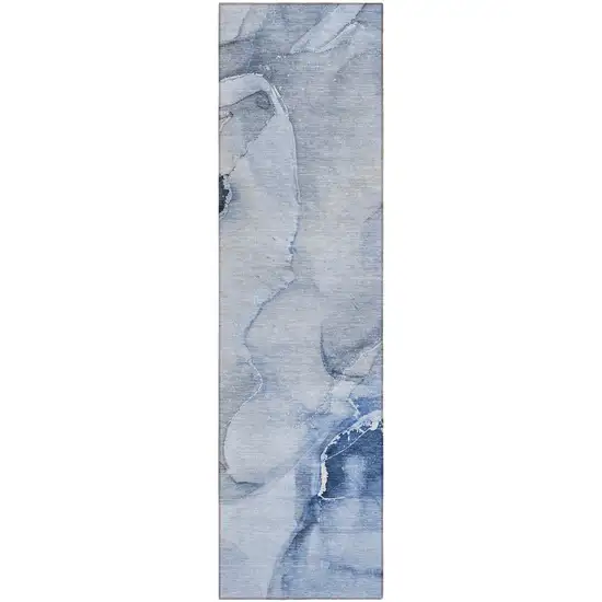 Blue Abstract Washable Indoor Outdoor Runner Rug Photo 2