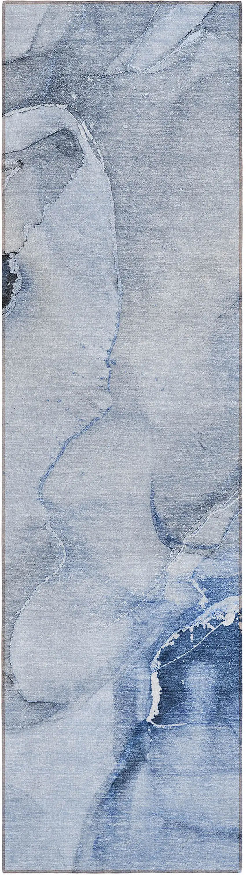 Blue Abstract Washable Indoor Outdoor Runner Rug Photo 2