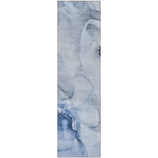 Blue Abstract Washable Indoor Outdoor Runner Rug Photo 5
