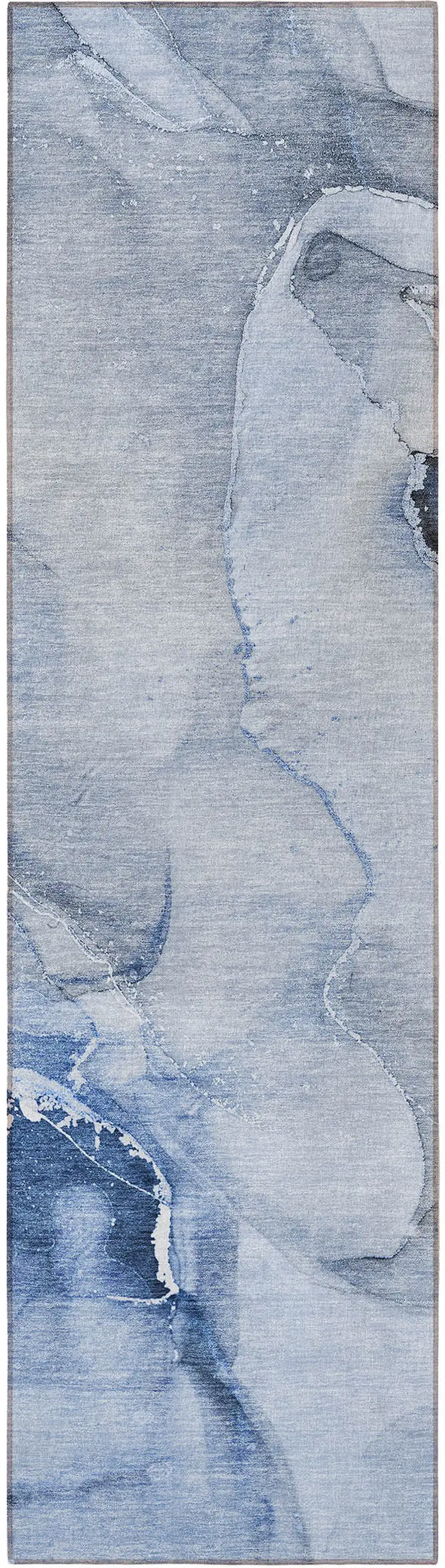 8' Runner Blue and Gray Abstract Washable Non Skid Indoor Outdoor Runner Rug Photo 2