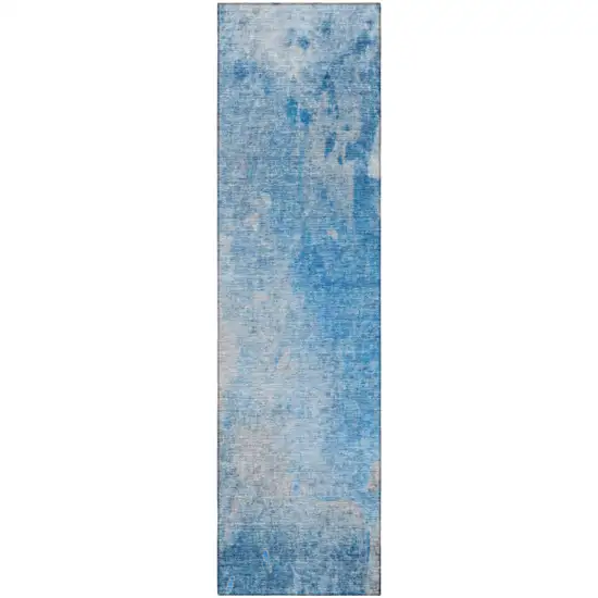 Blue and Gray Abstract Washable Non Skid Indoor Outdoor Runner Rug Photo 4