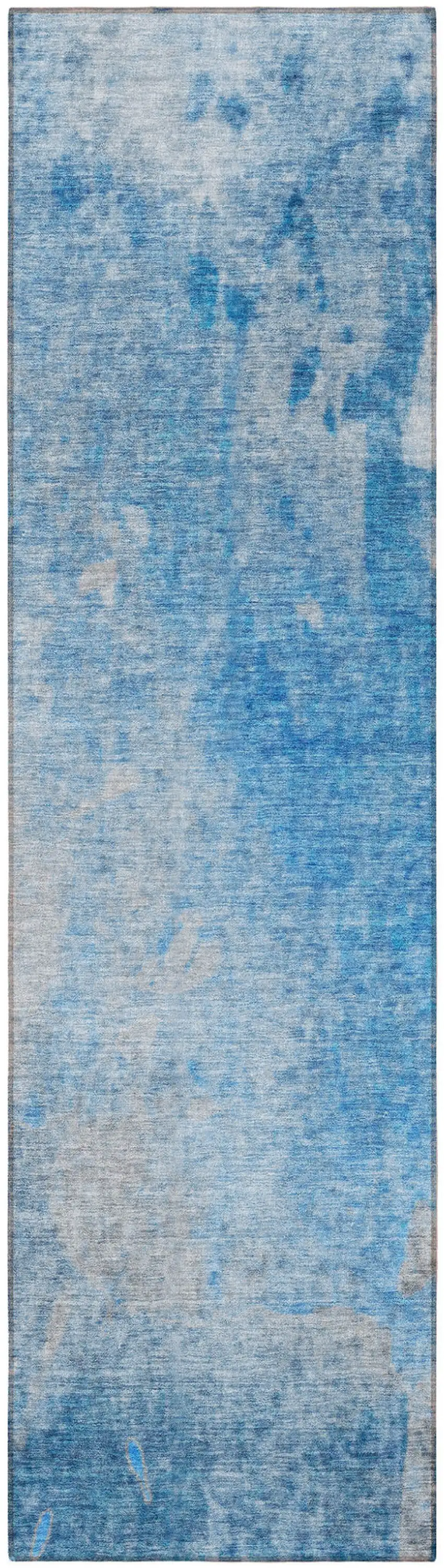 Blue and Gray Abstract Washable Non Skid Indoor Outdoor Runner Rug Photo 4