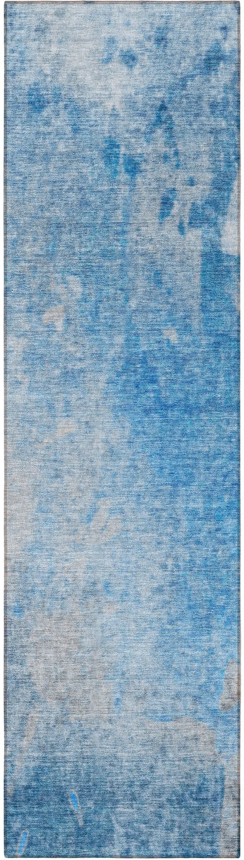 Blue and Gray Abstract Washable Non Skid Indoor Outdoor Runner Rug Photo 4