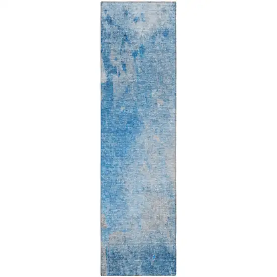 8' Runner Blue and Gray Abstract Washable Non Skid Indoor Outdoor Runner Rug Photo 2