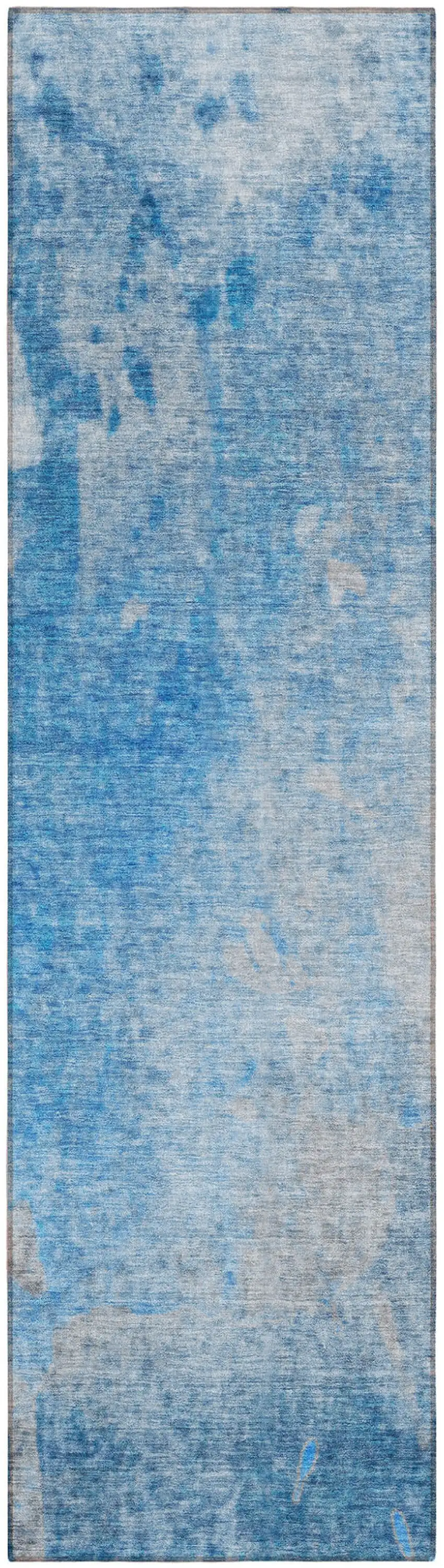 8' Runner Blue and Gray Abstract Washable Non Skid Indoor Outdoor Runner Rug Photo 2