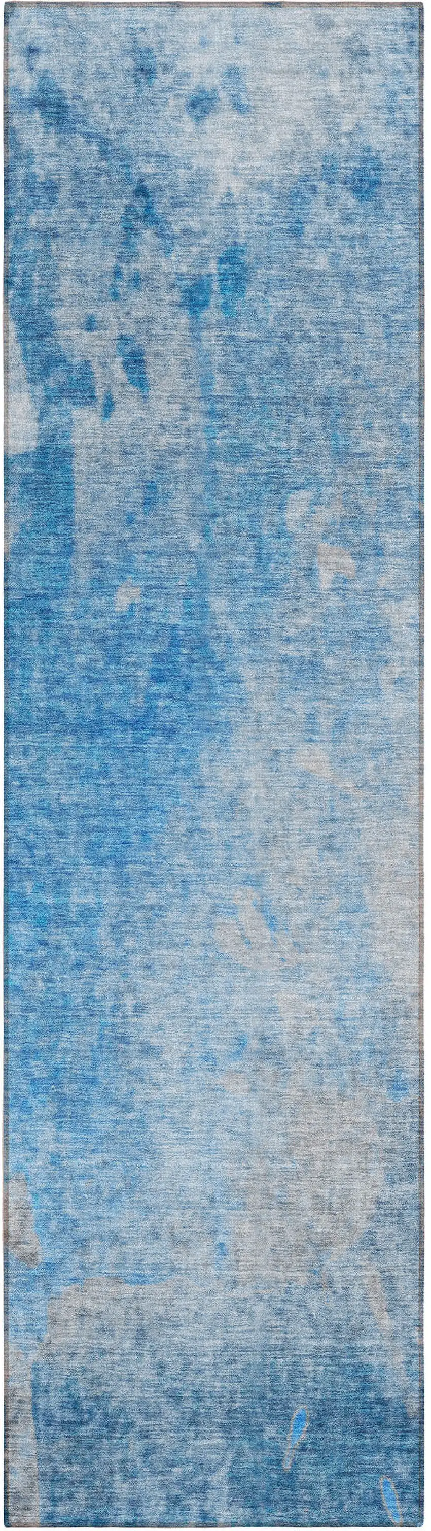 8' Runner Blue and Gray Abstract Washable Non Skid Indoor Outdoor Runner Rug Photo 2