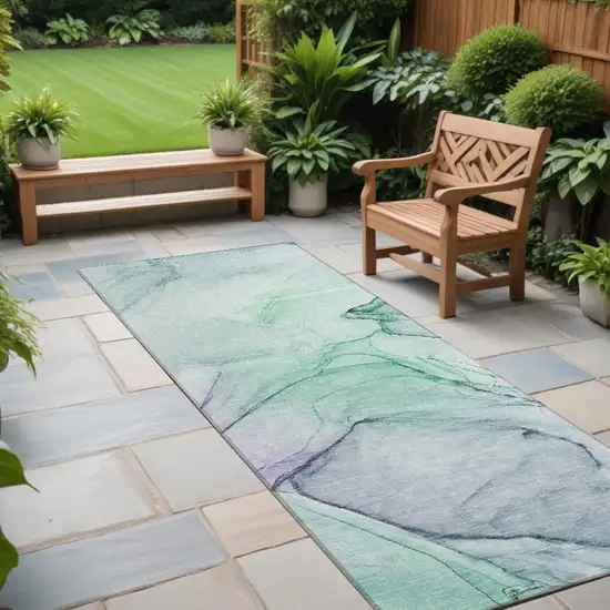 Blue and Gray Abstract Washable Non Skid Indoor Outdoor Runner Rug Photo 1