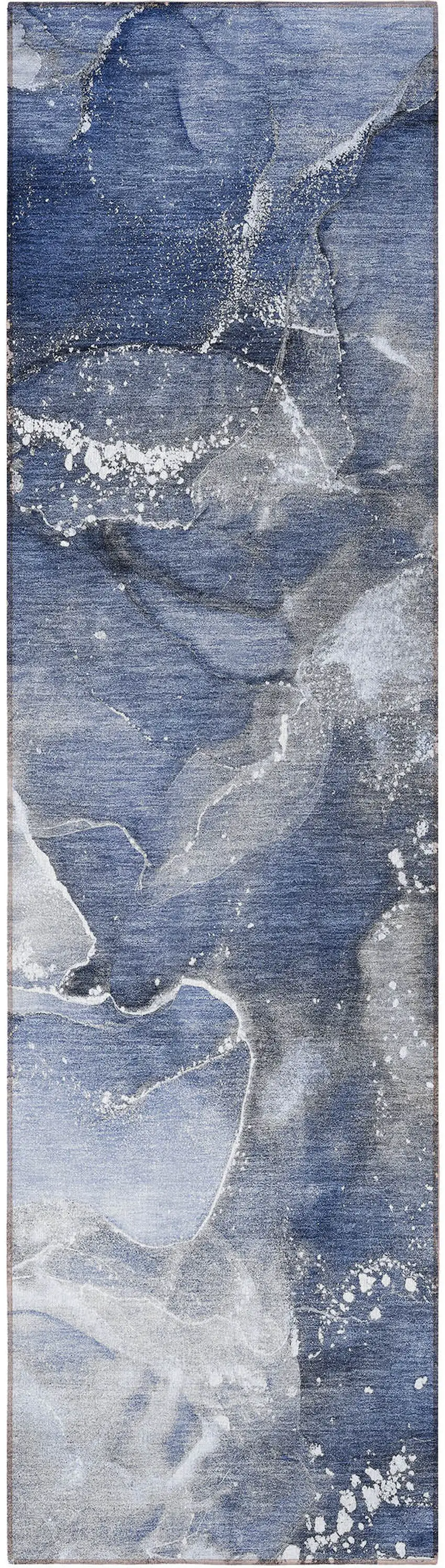 8' Runner Blue and Gray Abstract Washable Non Skid Indoor Outdoor Runner Rug Photo 5