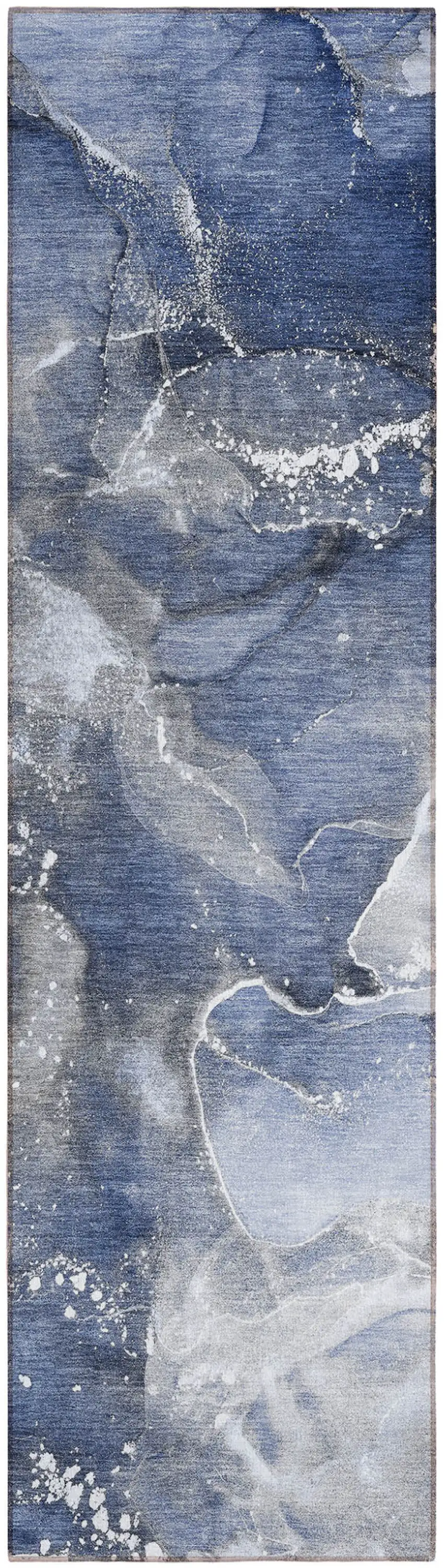 Blue and Gray Abstract Washable Non Skid Indoor Outdoor Runner Rug Photo 2