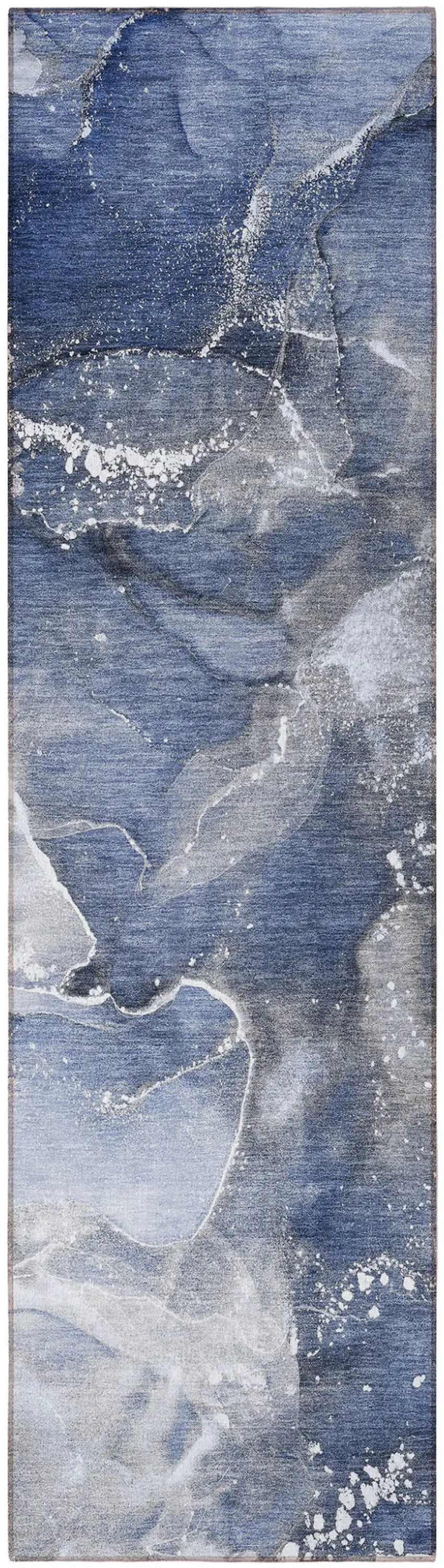 Blue and Gray Abstract Washable Non Skid Indoor Outdoor Runner Rug Photo 4