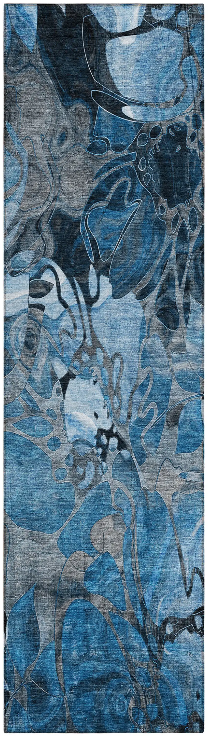 8' Runner Blue and Gray Abstract Washable Indoor Outdoor Runner Rug Photo 1