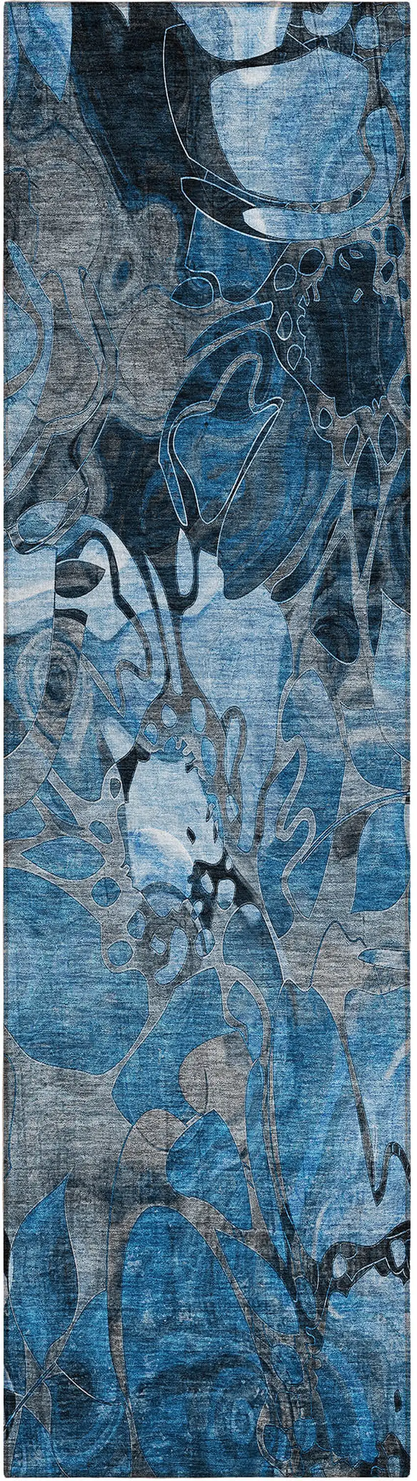 8' Runner Blue and Gray Abstract Washable Indoor Outdoor Runner Rug Photo 1