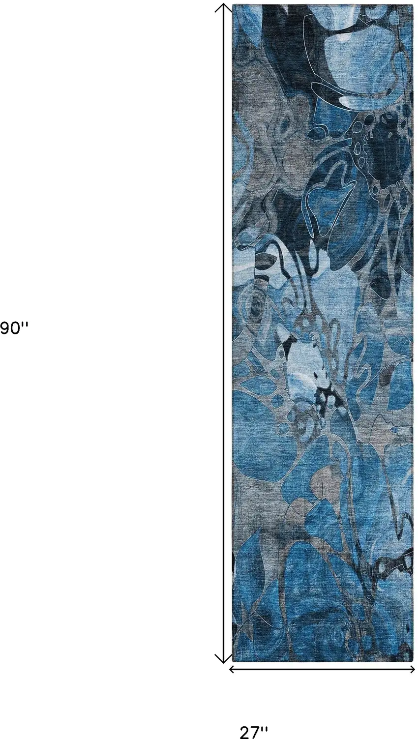 Blue and Gray Abstract Washable Indoor Outdoor Runner Rug Photo 3
