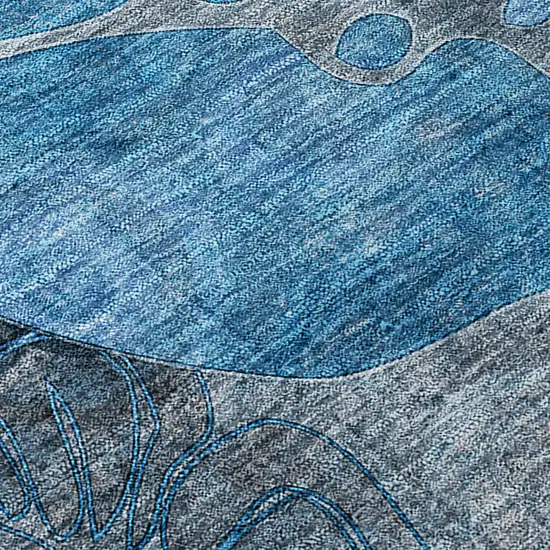 Blue and Gray Abstract Washable Indoor Outdoor Runner Rug Photo 6