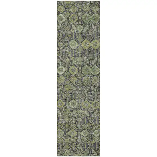 8' Runner Blue and Green Floral Washable Non Skid Indoor Outdoor Runner Rug Photo 5