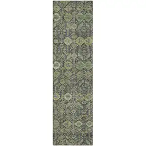 Photo of 8' Runner Blue and Green Floral Washable Non Skid Indoor Outdoor Runner Rug