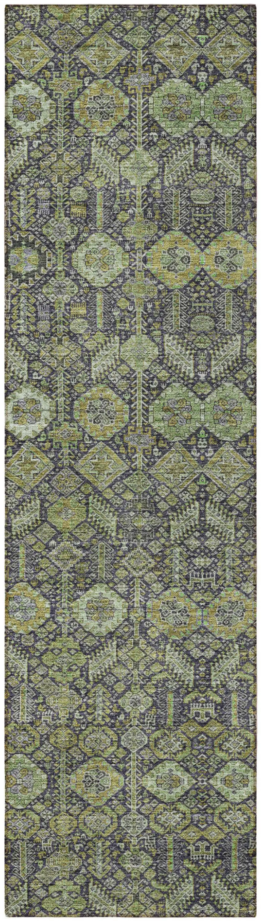 8' Runner Blue and Green Floral Washable Non Skid Indoor Outdoor Runner Rug Photo 5