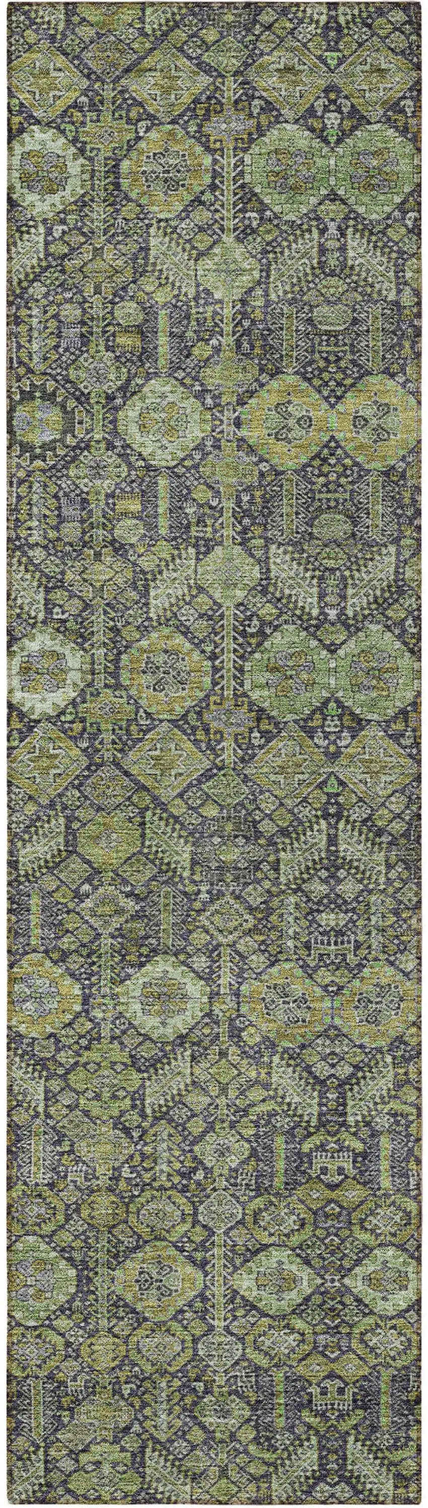8' Runner Blue and Green Floral Washable Non Skid Indoor Outdoor Runner Rug Photo 5