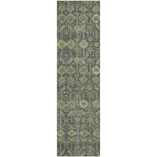 8' Runner Blue and Green Floral Washable Non Skid Indoor Outdoor Runner Rug Photo 2