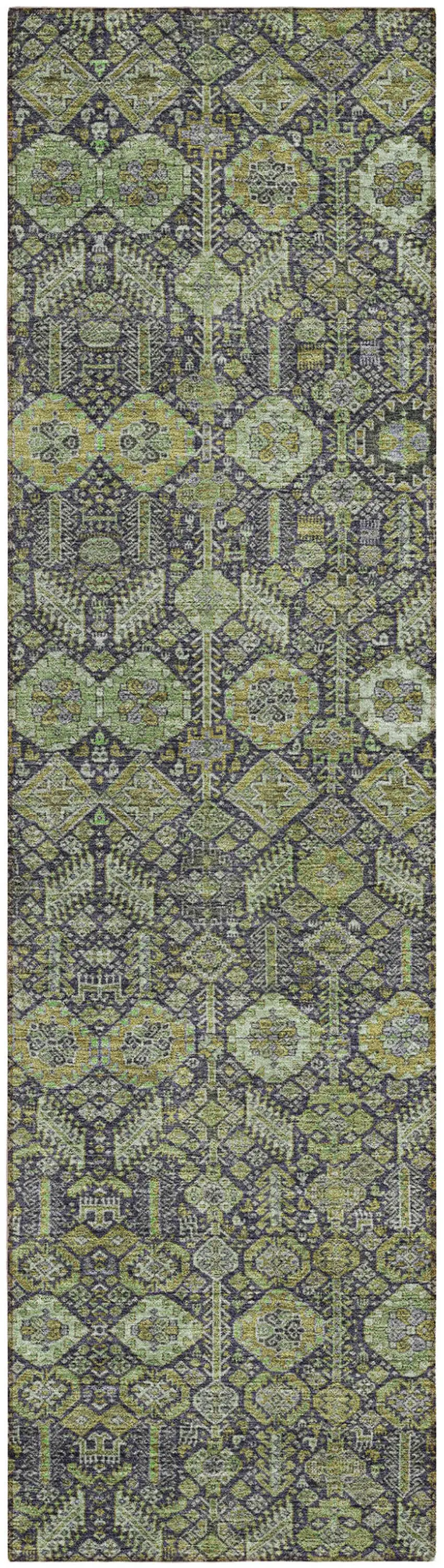 8' Runner Blue and Green Floral Washable Non Skid Indoor Outdoor Runner Rug Photo 2