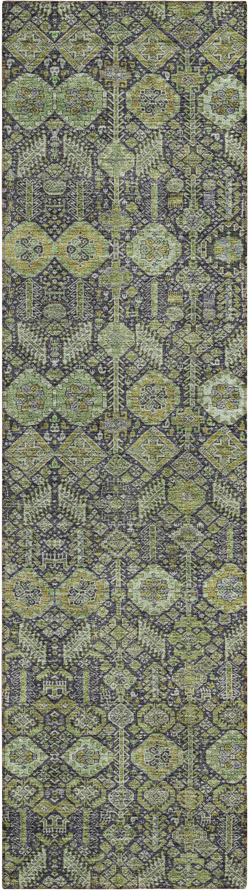 8' Runner Blue and Green Floral Washable Non Skid Indoor Outdoor Runner Rug Photo 2