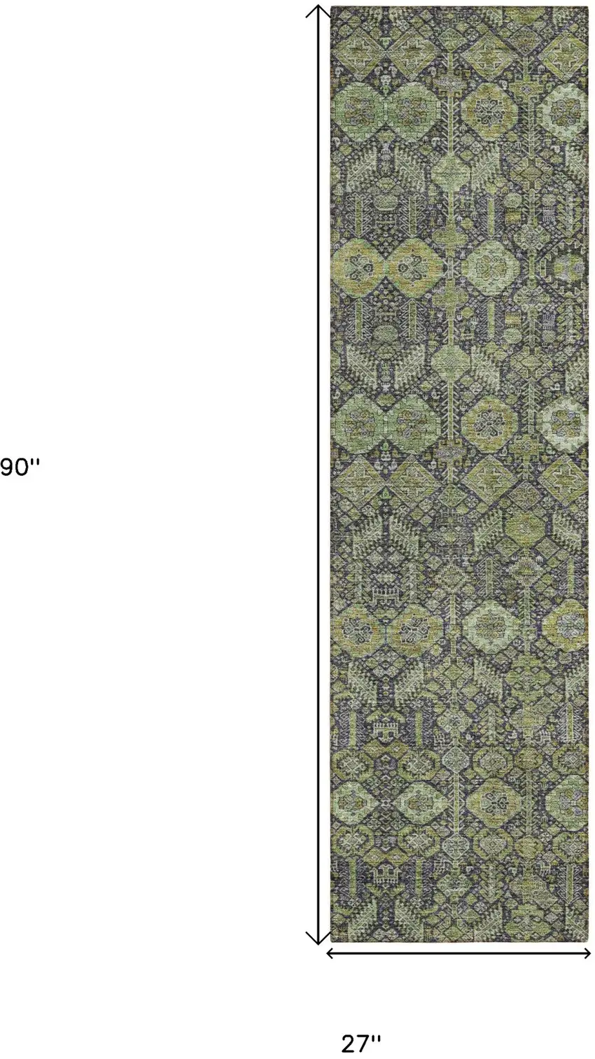 8' Runner Blue and Green Floral Washable Non Skid Indoor Outdoor Runner Rug Photo 3
