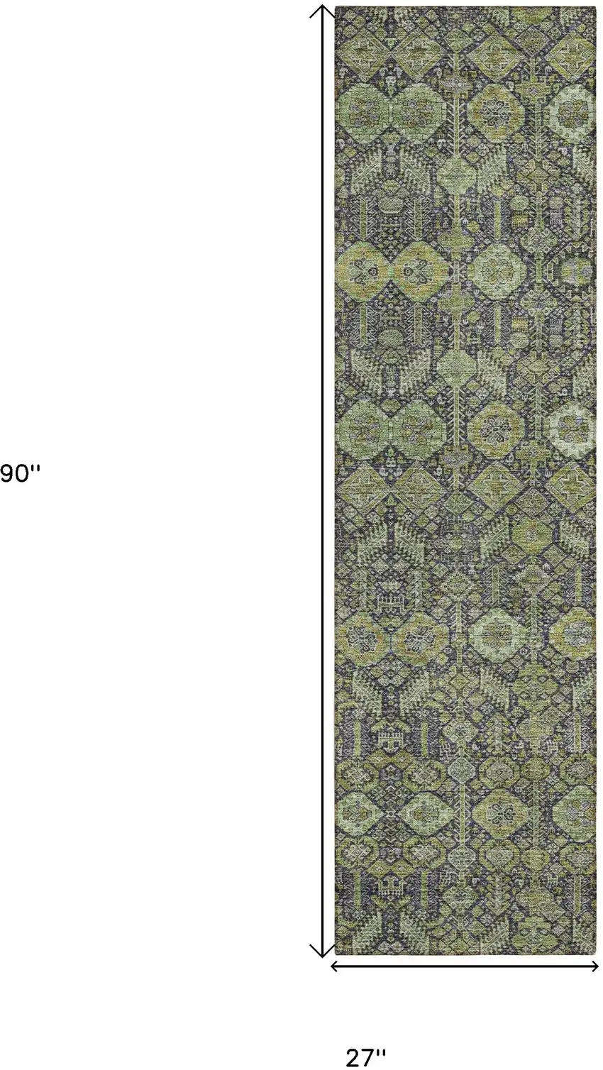 8' Runner Blue and Green Floral Washable Non Skid Indoor Outdoor Runner Rug Photo 3