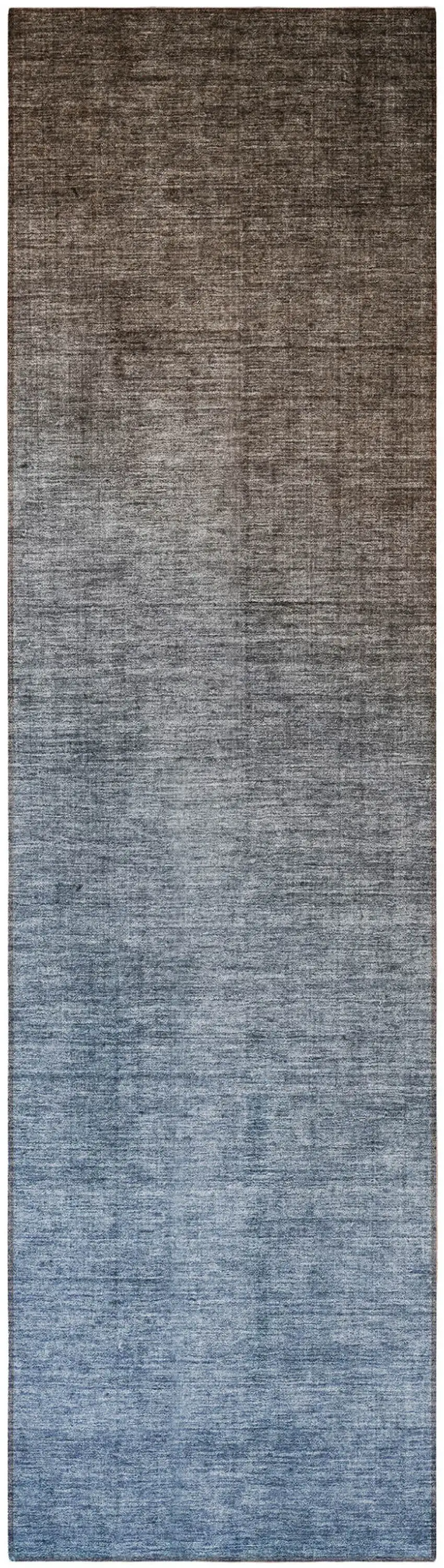 8' Runner Blue and Green Ombre Washable Non Skid Indoor Outdoor Runner Rug Photo 4