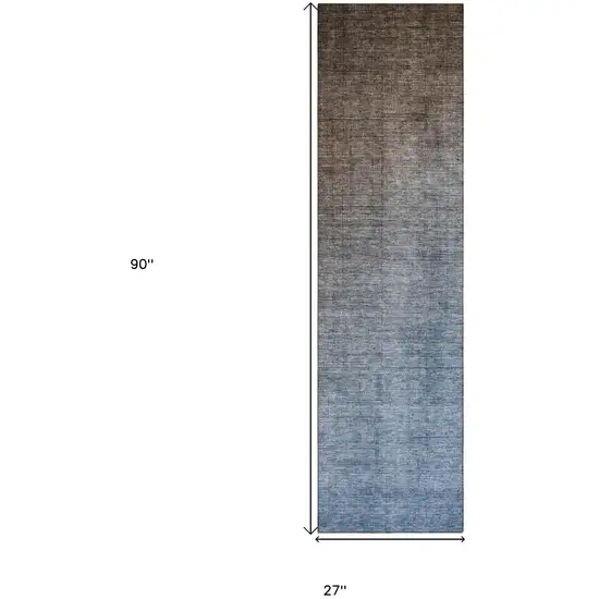 Blue and Green Ombre Washable Non Skid Indoor Outdoor Runner Rug Photo 3