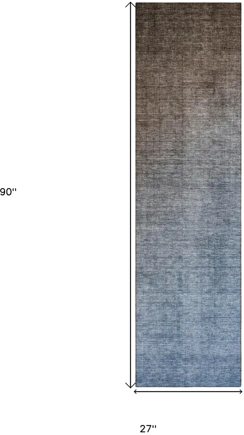 Blue and Green Ombre Washable Non Skid Indoor Outdoor Runner Rug Photo 3