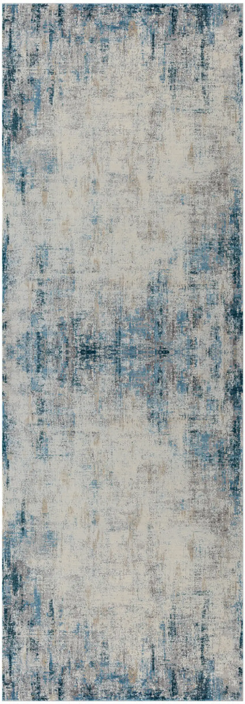 6' Runner Blue and Ivory Abstract Runner Rug Photo 8