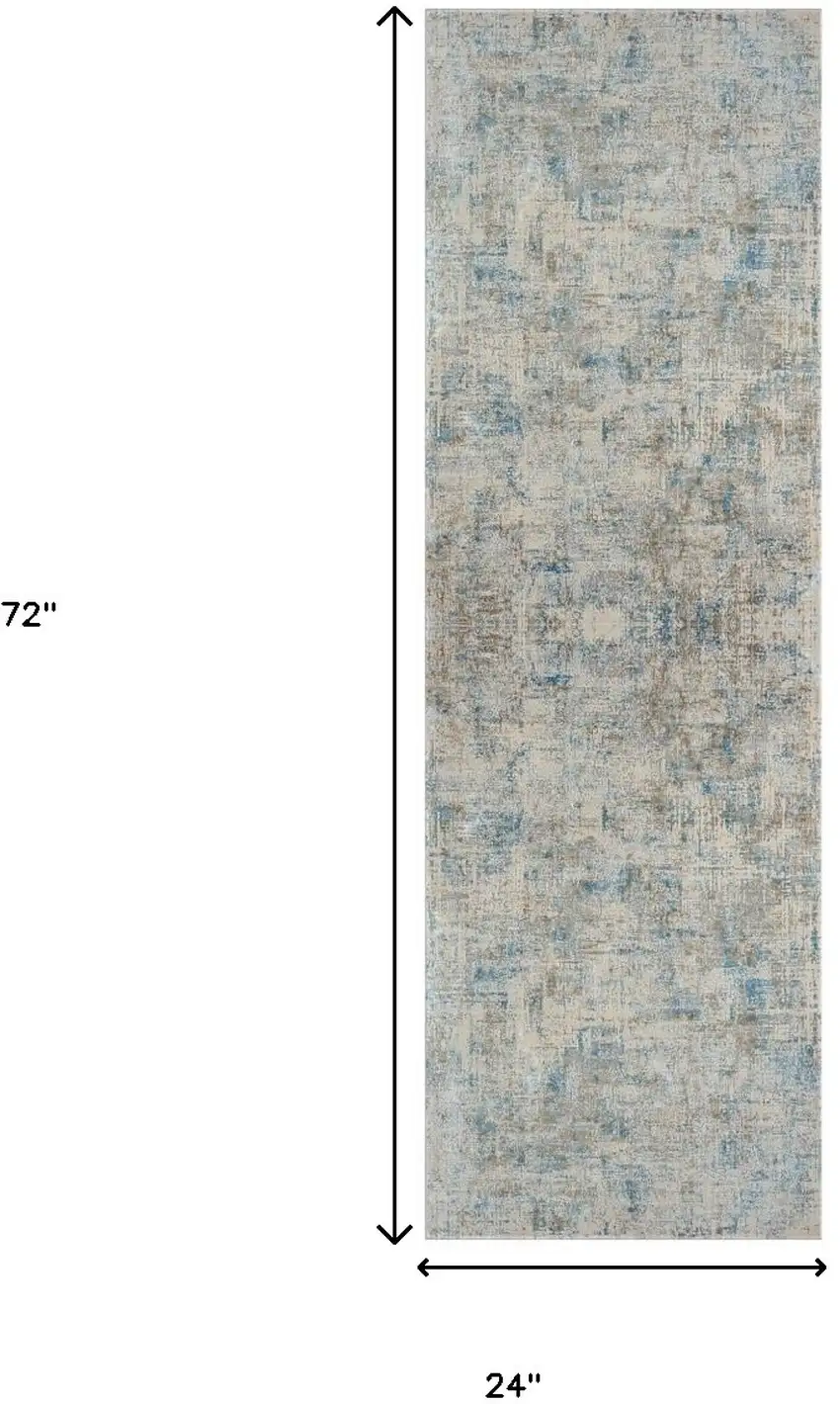 6' Runner Blue and Ivory Abstract Runner Rug Photo 3