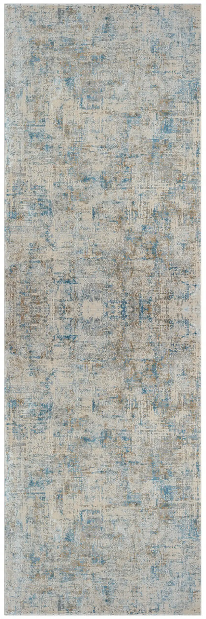 6' Runner Blue and Ivory Abstract Runner Rug Photo 2