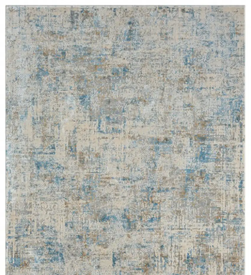 6' Runner Blue and Ivory Abstract Runner Rug Photo 7