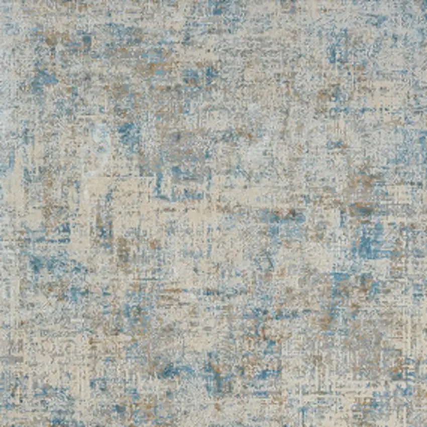 6' Runner Blue and Ivory Abstract Runner Rug Photo 6