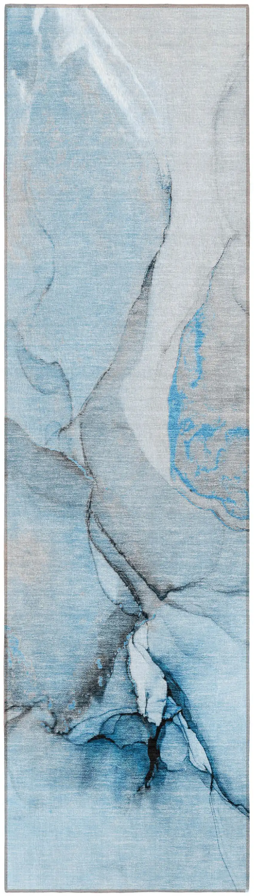 8' Runner Blue and Ivory Abstract Washable Non Skid Indoor Outdoor Runner Rug Photo 2