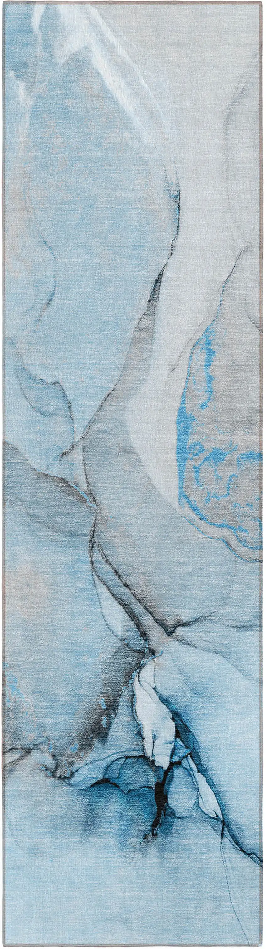 8' Runner Blue and Ivory Abstract Washable Non Skid Indoor Outdoor Runner Rug Photo 2