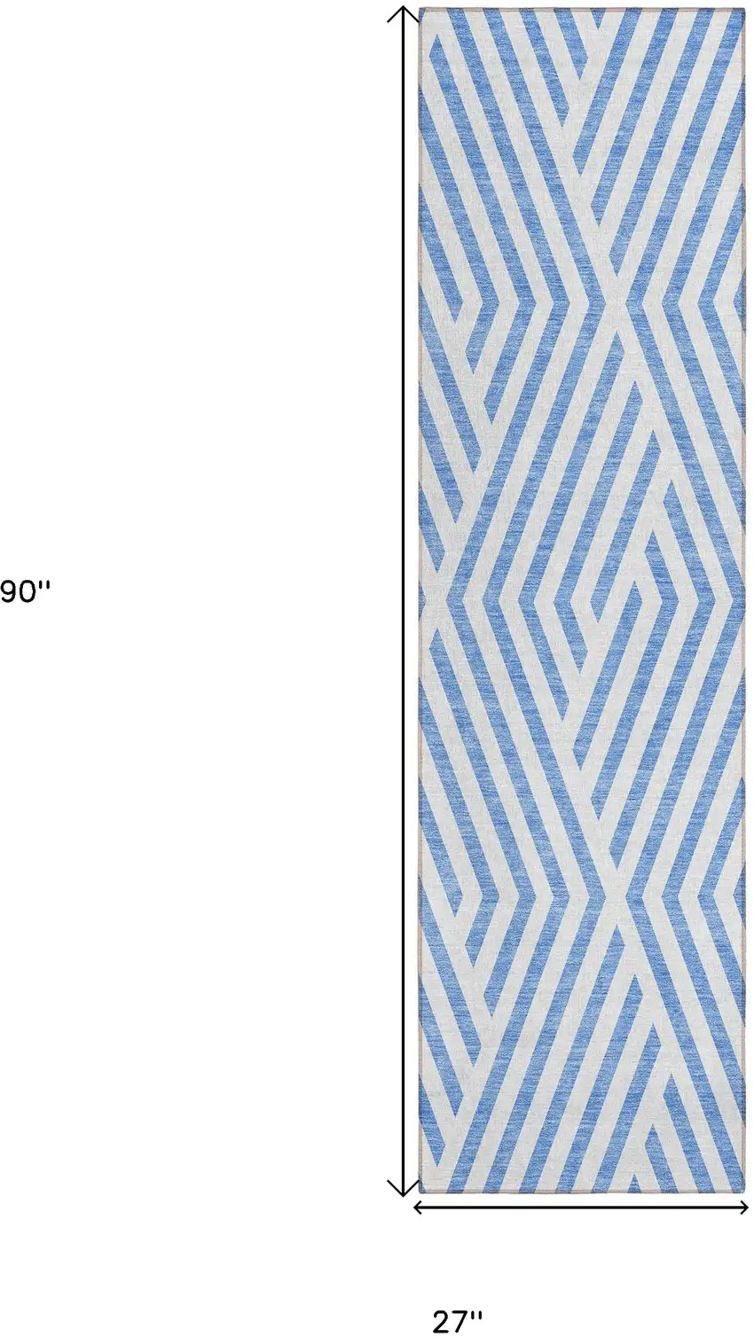 Blue and Ivory Geometric Washable Non Skid Indoor Outdoor Runner Rug Photo 3