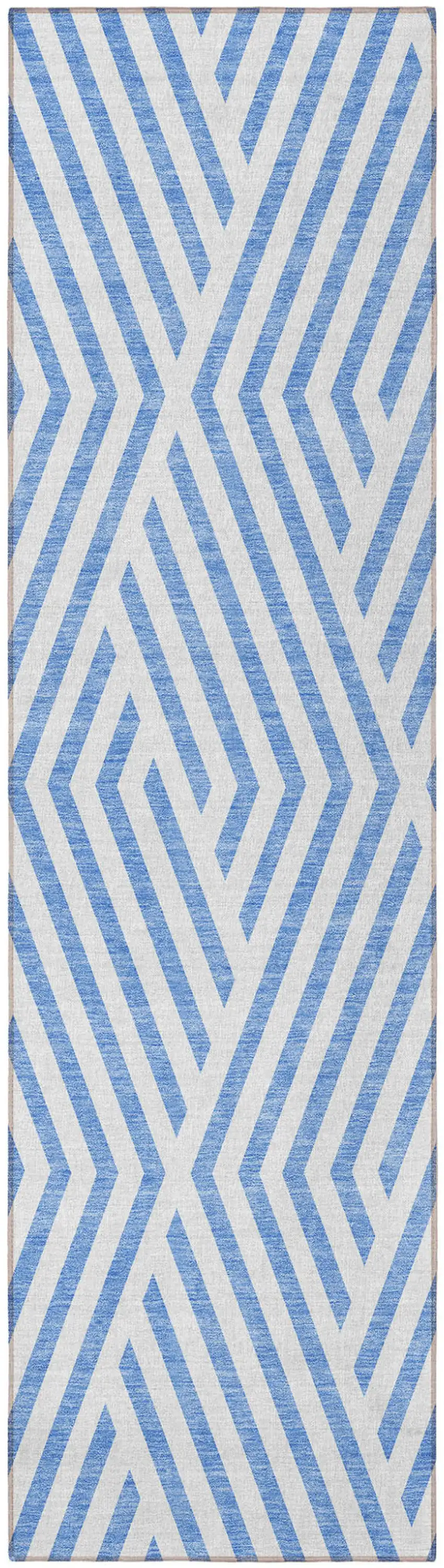 Blue and Ivory Geometric Washable Non Skid Indoor Outdoor Runner Rug Photo 4
