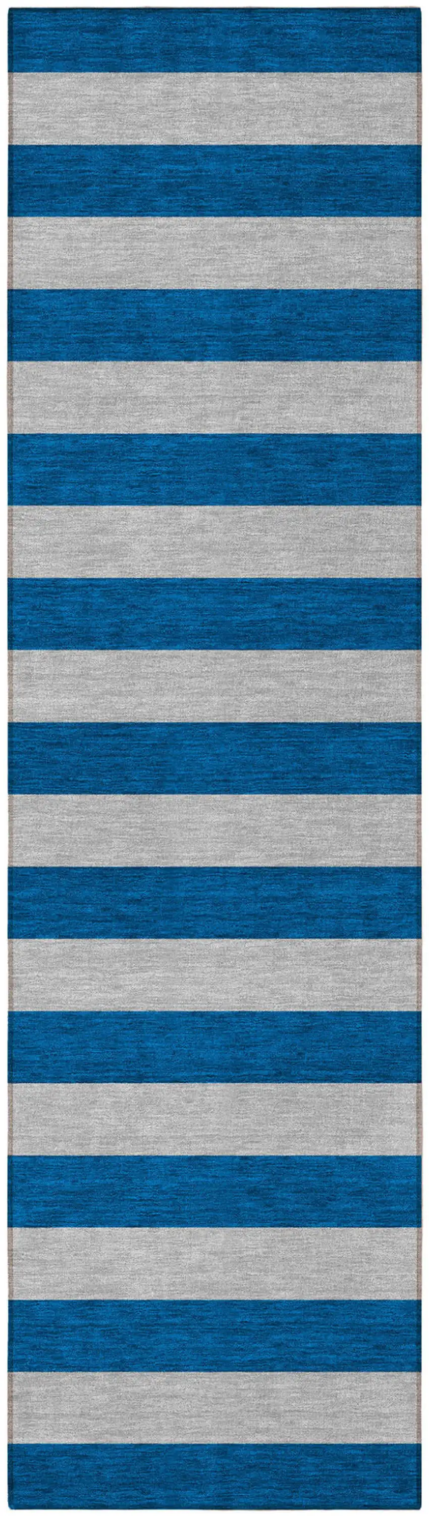 8' Runner Blue and Ivory Striped Washable Non Skid Indoor Outdoor Runner Rug Photo 4