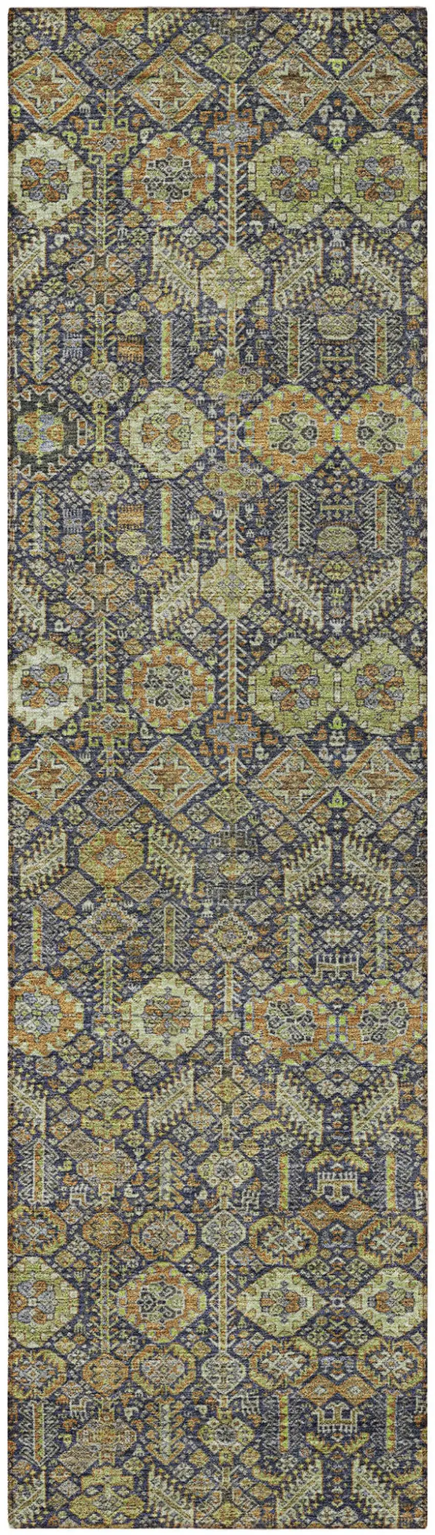 Blue and Orange Floral Washable Non Skid Indoor Outdoor Runner Rug Photo 5