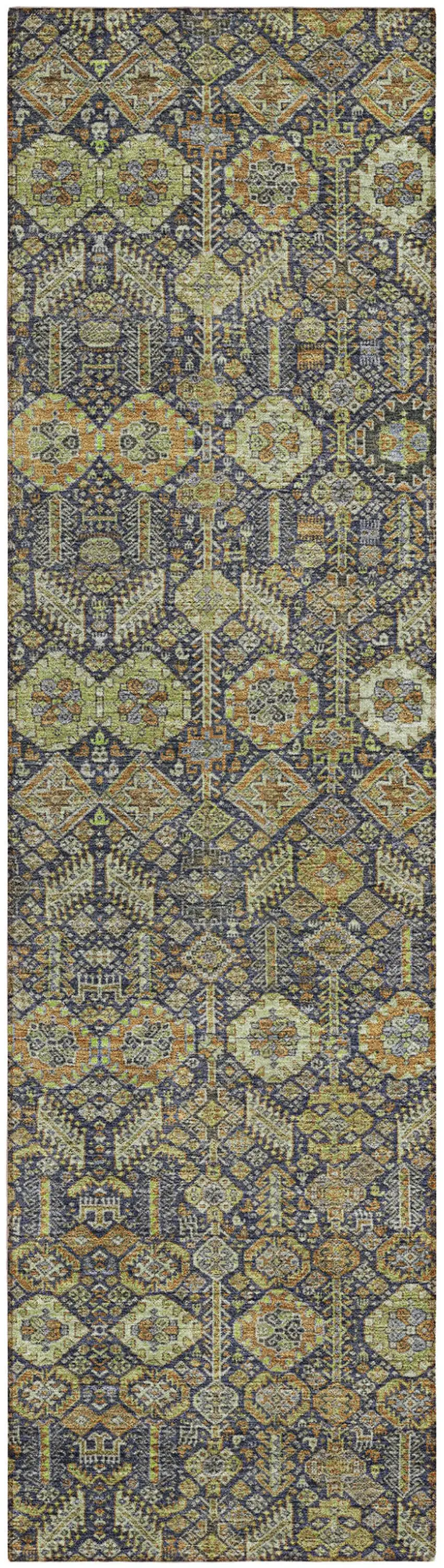 Blue and Orange Floral Washable Non Skid Indoor Outdoor Runner Rug Photo 2