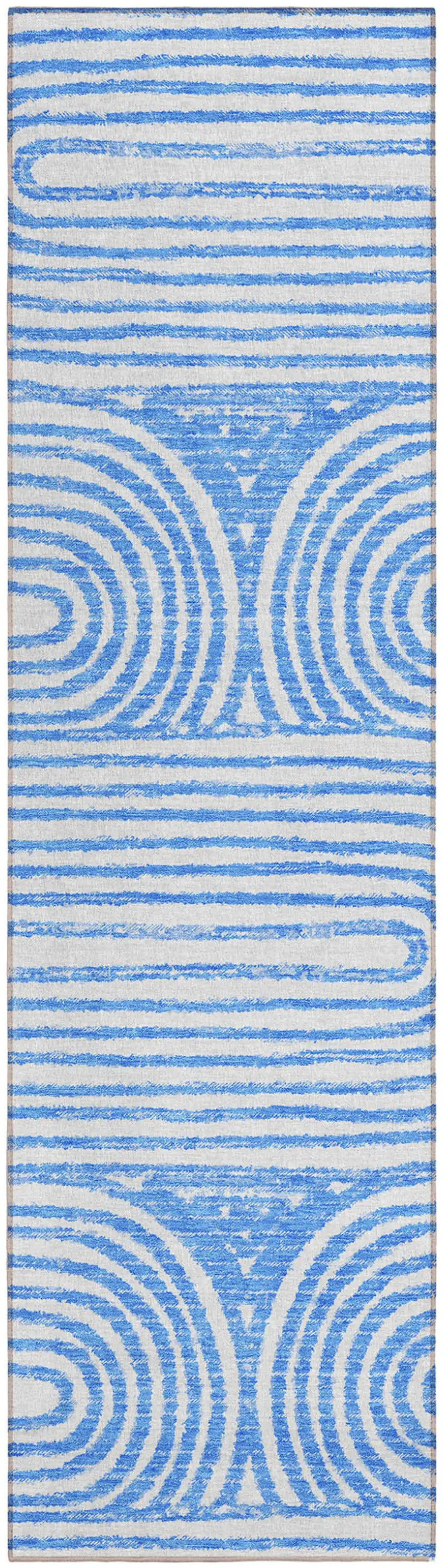 Blue and White Abstract Washable Non Skid Indoor Outdoor Runner Rug Photo 2