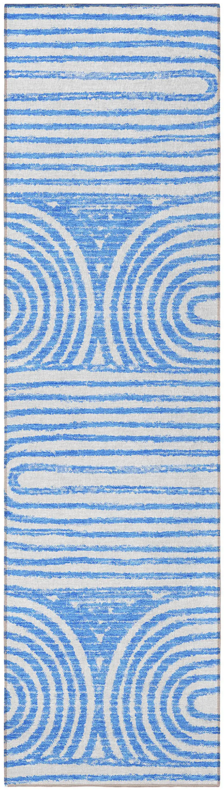 8' Runner Blue and White Abstract Washable Non Skid Indoor Outdoor Runner Rug Photo 4