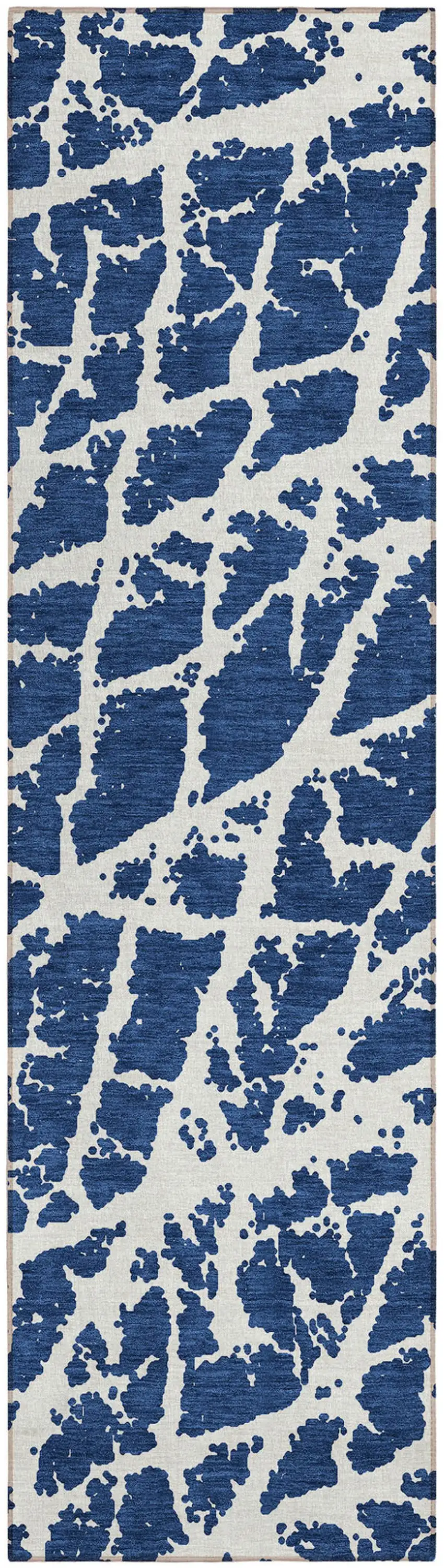 Blue and White Abstract Washable Non Skid Indoor Outdoor Runner Rug Photo 2
