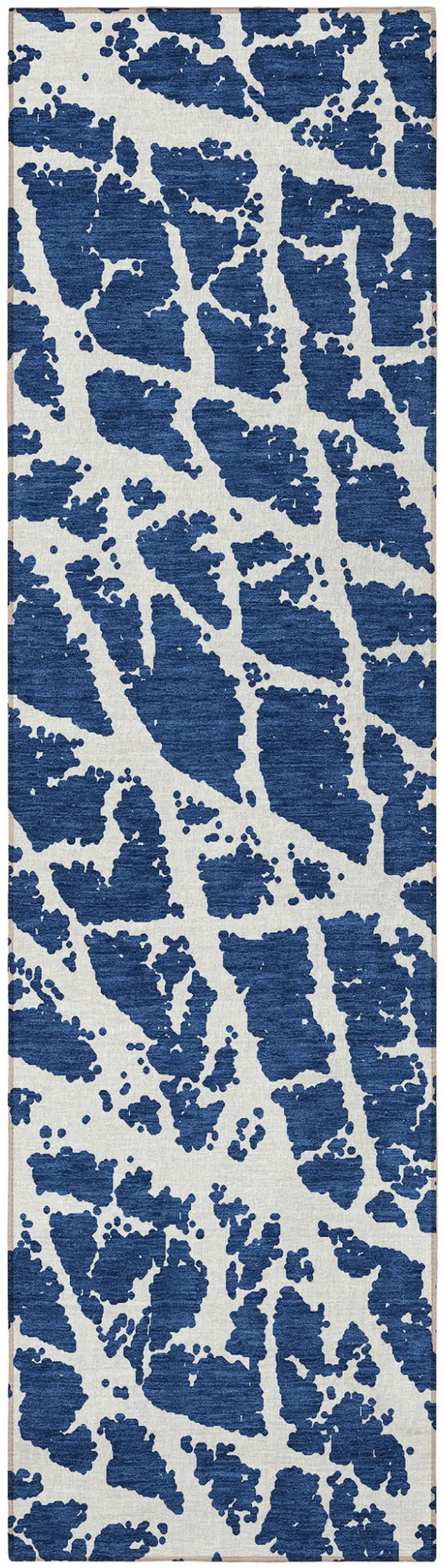 Blue and White Abstract Washable Non Skid Indoor Outdoor Runner Rug Photo 4
